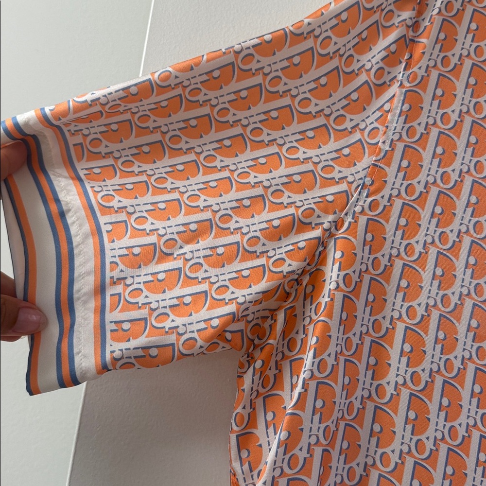 Dior Orange White Monogram Short Sleeve Button-Down Shirt - Picture 3 of 12